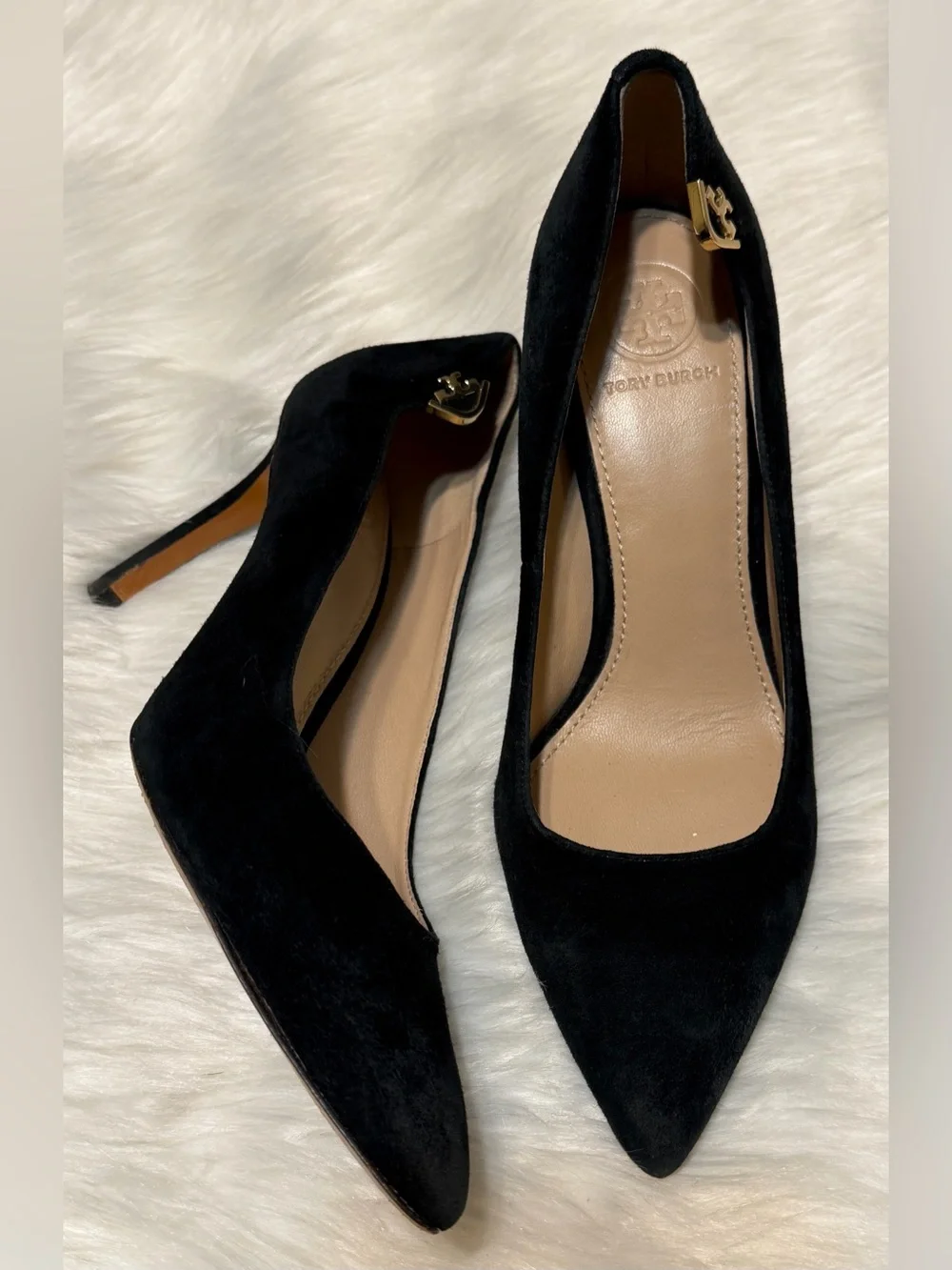 Tory Burch Elizabeth Black Suede Pointed Toe Stiletto Pumps